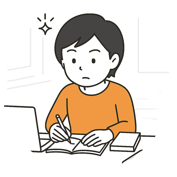 一人で勉強を続けられるか不安に思う男性のイラスト